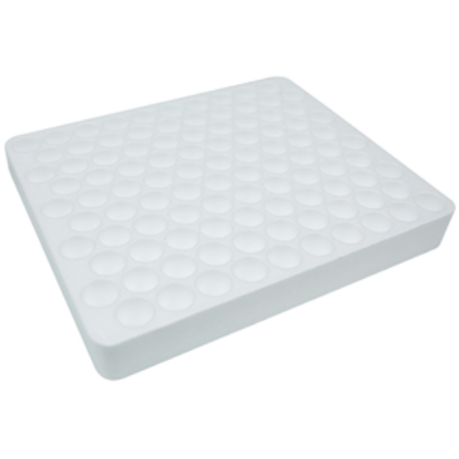 Test Tube Tray, 205 x 205 x 56mm, for 16mm Diam Test Tubes, 100 positions, Recyclable Polystyrene Foam