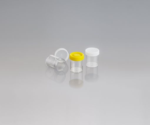 70ml Polypropylene Container, labelled, yellow screw cap, 550/Carton