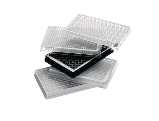 Picture of Microplate 96/F, wells black, PCR clean, border white, 80 plates (5 bags x 16 plates) - barcoded