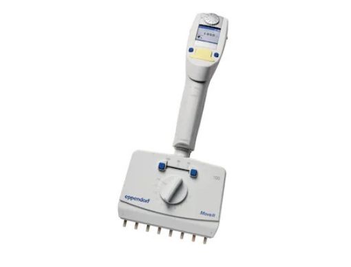 Picture of Eppendorf Xplorer® plus Move It®, adjustable cone distance, 8-channel, 5 – 100 µL, light yellow