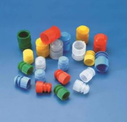 Picture of Disposable PE Stoppers to suit 11-13mm test tubes, red colour,  pack 1000