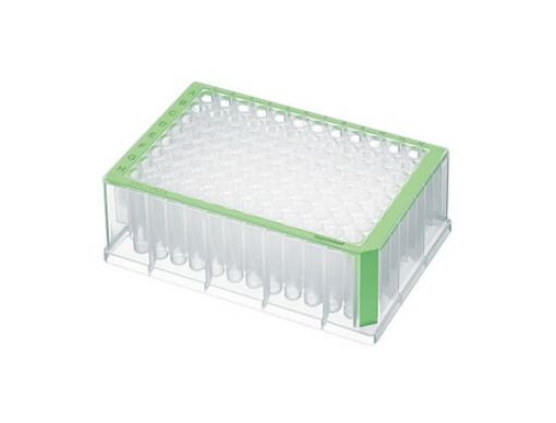 Picture of Deepwell Plate 96/1000 µL, wells clear, 1,000 µL, PCR clean, green, 20 plates (5 bags × 4 plates)