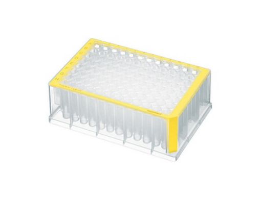 Picture of Deepwell Plate 96/1000 µL, wells clear, 1,000 µL, PCR clean, yellow, 20 plates (5 bags × 4 plates)