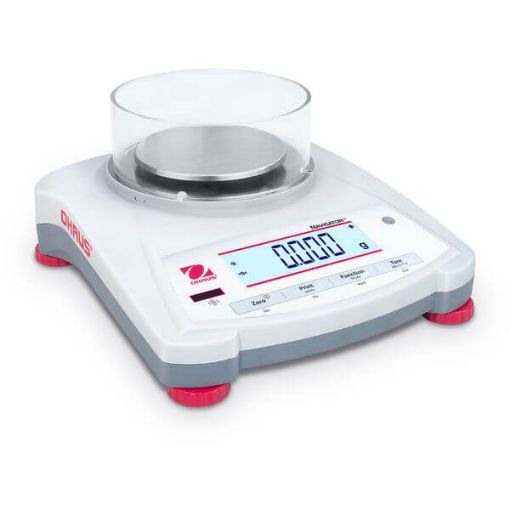 Picture of Ohaus Navigator portable balance, 120g x 0.001g, pan size Ø93mm, with round draft shield