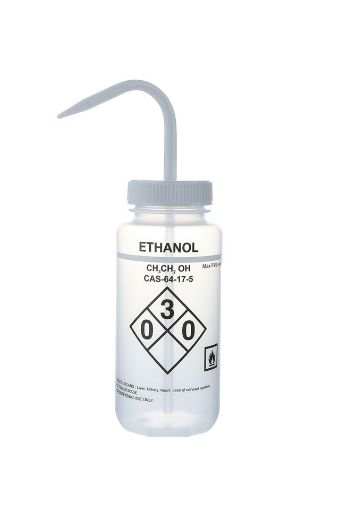 Picture of 500ml Wide Mouth self venting Wash Bottle, Ethanol, White spout & lid, pack of 6