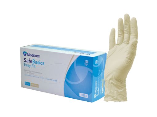 Picture of Safebasics Easy Fit Latex gloves, powdered, size Medium, 100 per Pack