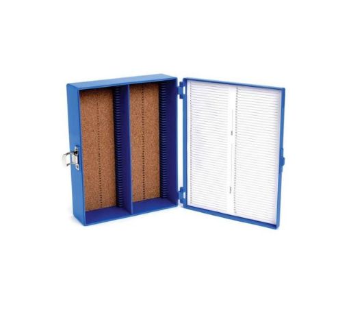 Picture of Tall Microscope Slide Box, 100 place, cork lined, Blue