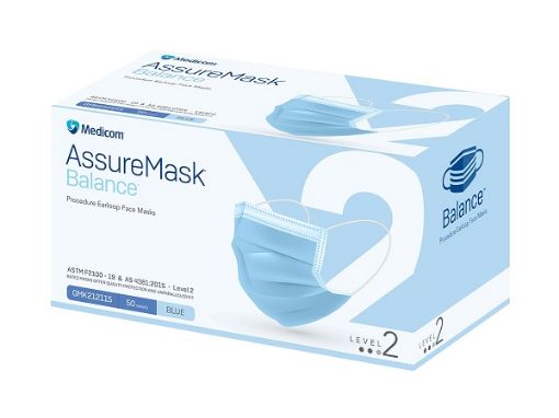 Picture of Assure Face Mask with Earloop, Blue, Level 2, 50 masks/box, 10 boxes per carton