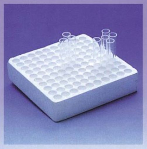 Picture of Test Tube Tray, 220 x 220 x 50mm, for 12mm Diam Test Tubes, 100 positions, Recyclable Polystyrene Foam