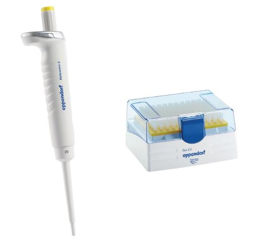 Picture of Eppendorf Reference 2, 1-channel,  2-20µL variable, incl. epTIPS Box 2.0, yellow